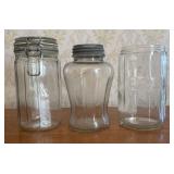 Three Vintage Clear Glass Kitchen Jars Including K