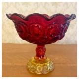 Amberina Moon and Star Pattern Pressed Glass Pedes