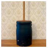 Vintage Painted Stoneware Butter Churn with Wooden