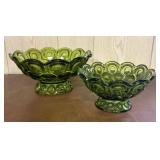 A Pair of Olive Green Pressed Glass Moon and Star