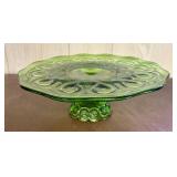 Pressed Emerald Green Glass Pedestal Cake Stand in