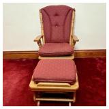 A Spindle Back Wooden Glider Rocker and Matching G