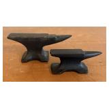A Pair of Vintage Cast Iron Miniature Bench Anvils