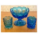 Three Blue Moon and Star Pattern Pressed Glass Tab
