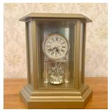 Chinese Gold Tone Quartz Mantel Clock with Rotatin