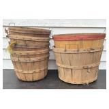 A Group of Wooden Slat Bushel Baskets