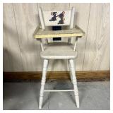 Vintage Wooden Doll High Chair with Cartoon Mouse