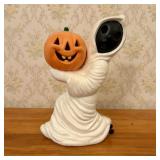 Vintage Ceramic Light Up Ghost Holding Jack O Lant