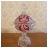 Bohemian Style Cut Crystal Pedestal Compote with B