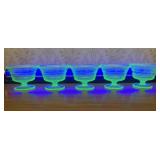 Set of Five Green Uranium Glass Footed Sherbet Des