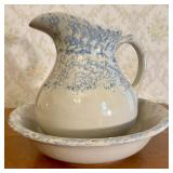 An American Spongeware Earthenware Wash Pitcher an