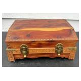 Carved Cedar Domed Storage Chest with Brass Hardwa