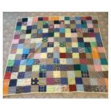 Large Mid-Century Patchwork Hand Tied Scrap Quilt