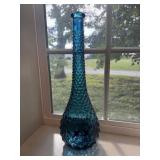 Mid Century Turquoise Blue Bubble Glass Genie Bott