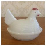 Vintage White Milk Glass Hen on Nest Covered Dish