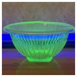 Uranium Glass Paneled Round Mixing Bowl
