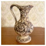 Molded Relief Ceramic Ewer with Rose Motif and Woo