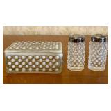 A Trio of Moonstone Opalescent Hobnail Glass Vanit