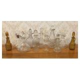Eleven Vintage Amber and Clear Glass Cruets and De