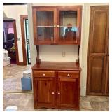 Two Piece Pine Step Back Hutch with Glazed Upper C