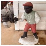 Vintage Painted Concrete Lawn Jockey Garden Statue