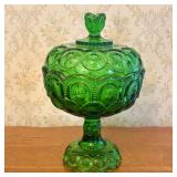 Emerald Green Moon and Star Pattern Pressed Glass