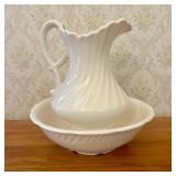 Two Piece White Earthenware Spiral Molded Wash Pit