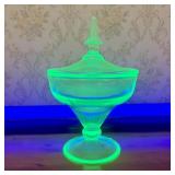 Uranium Glass Lidded Compote