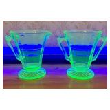 A Pair of Green Depression Glass Block Optic Foote