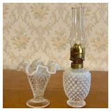 Two Pieces of Opalescent White Hobnail Glass Inclu