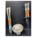 2 Sterling Handle Carving Sets, Weighted Compote