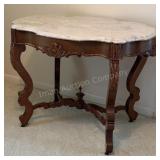Marble Top Walnut Parlor Table 38x26x29in