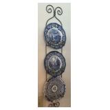 3 Blue Decorative Plates With Wall Rack