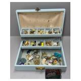 Costume Jewelry in Box w/ JD Belt Buckle