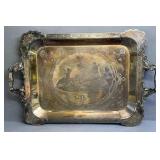 25in Fancy Silver Plate Tray - Game Bird Handles