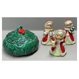 Holley Ceramic Dish and Lefton Bells