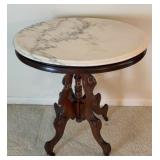 Carved Walnut Marble Lamp Table