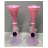 12in Stretch Glass Pink Vases - One missing Leaf