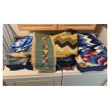 Lot of Linens, Needle Work Piece, Afghans, Rugs