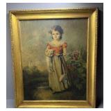 24x28in Fancy Picture of Girl & Cat