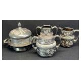4 Piece Silver Plate Cottage Set - Etched Birds &