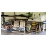 Patio Chairs, Misc Lumber, Saw Horses, Tarp