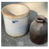 Ruckels Small Crock & Brown Jar