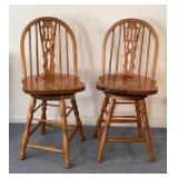 Pair of Oak Swivel Barstools 24in Seat Height