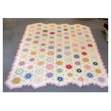 Nice Old Hand Sewn Flower Garden Quilt - 7ftx6ft