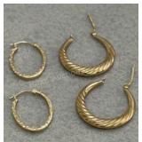 10K Gold Hoop Earring Sets - 2.13g total - 3/4in