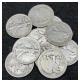 10x Walking Liberty Silver Half Dollars