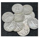 10x Walking Liberty Silver Half Dollars
