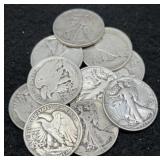 10x Walking Liberty Silver Half Dollars