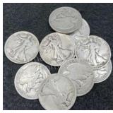 10x Walking Liberty Silver Half Dollars